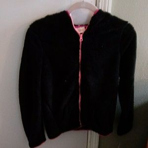 NWT So Black w/Sparkle Hooded Faux Fur Jacket 14